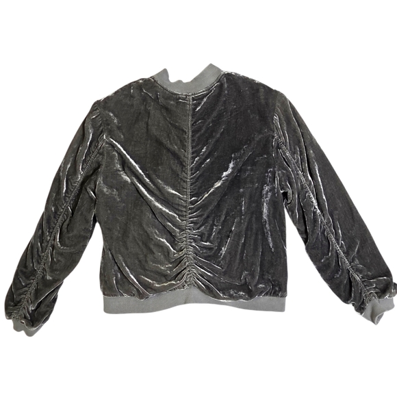 Free People Ruched Velvet Bomber Jacket Gray Zip-Up Size L - Picture 15 of 16